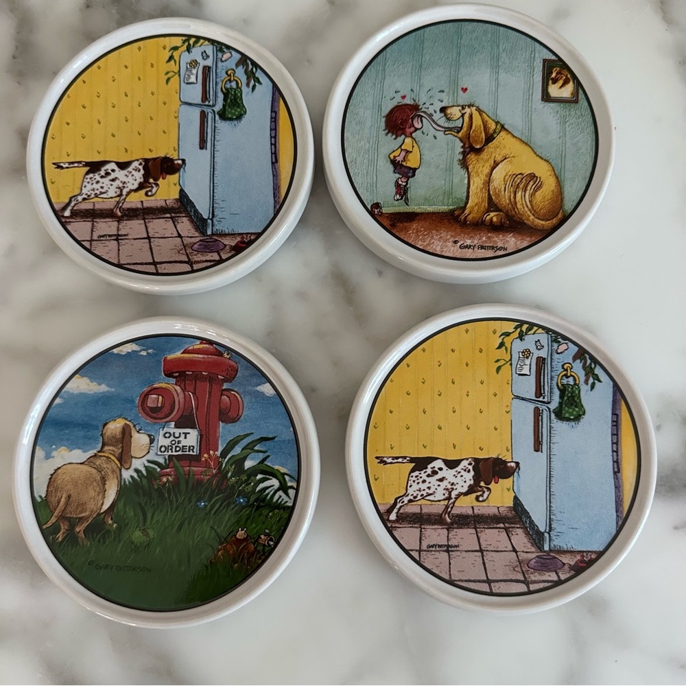 Gary Patterson Coasters Clay Design Dog Lovers Set of 4 Ceramic Round 4"